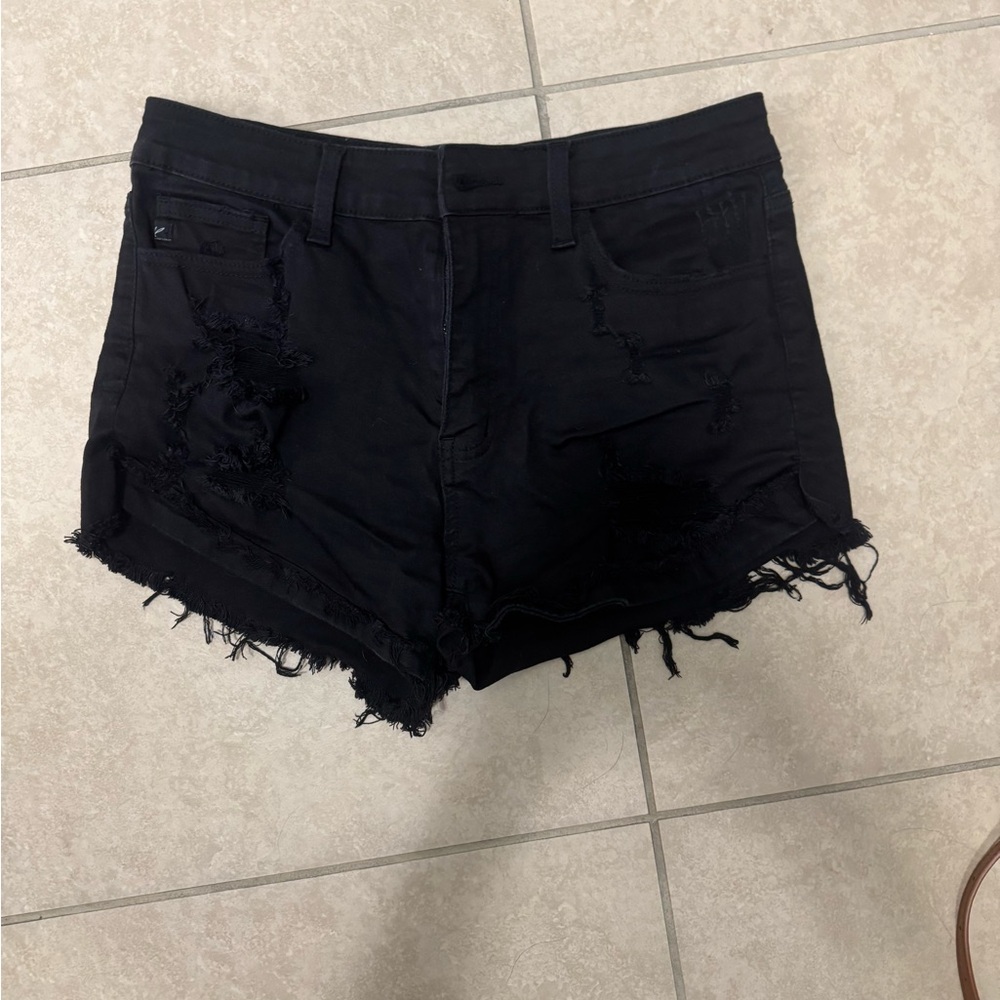 KanCan Frayed Hem Black Jean Shorts